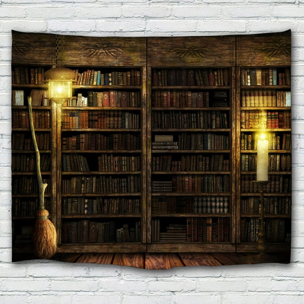 3D Bookshelf Tapestry Wall Hanging Throw Vintage Library Tapestry Home Decor